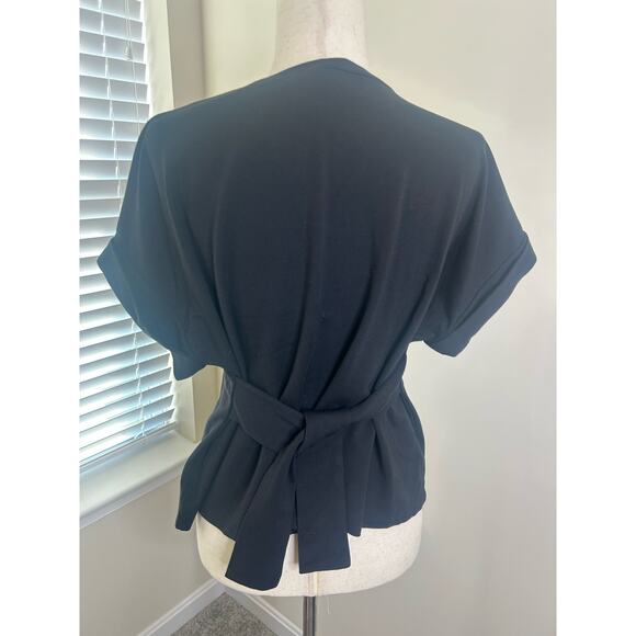 Express Size Small/Petite Black Tie-Back Tee short, cuffed sleeves - Picture 2 of 7